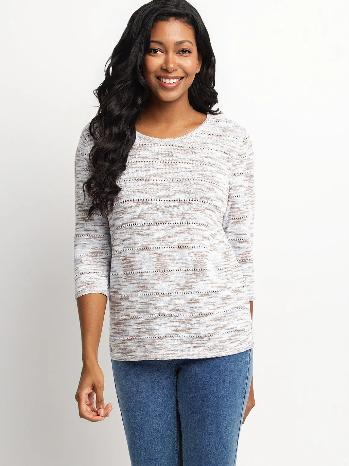 3/4-sleeve pullover sweater