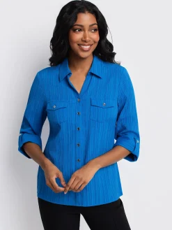3/4-sleeve semi-fitted blouse with buttons