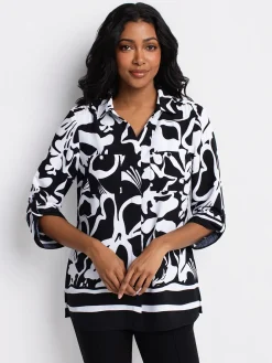 3/4 sleeve semi-fitted tunic length blouse