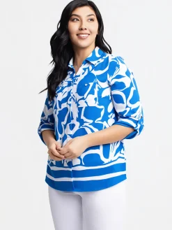 3/4 sleeve semi-fitted tunic length blouse