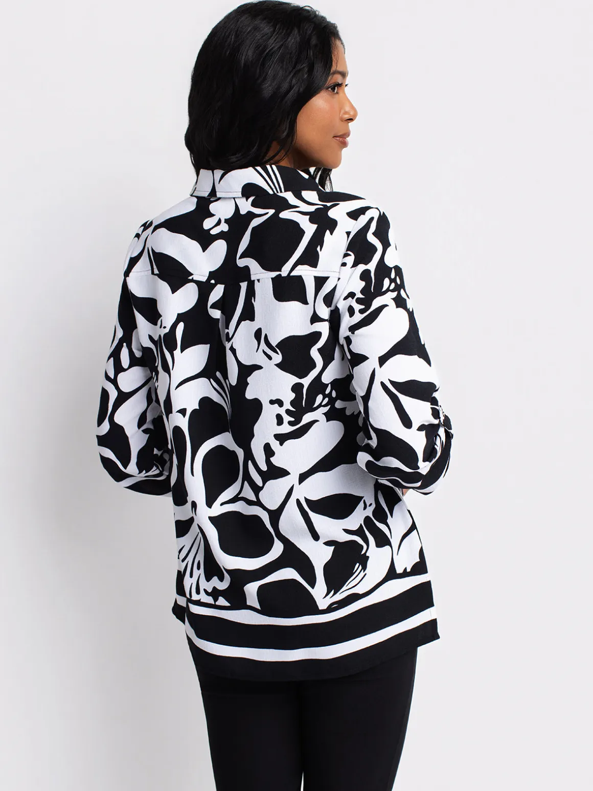 3/4 sleeve semi-fitted tunic length blouse