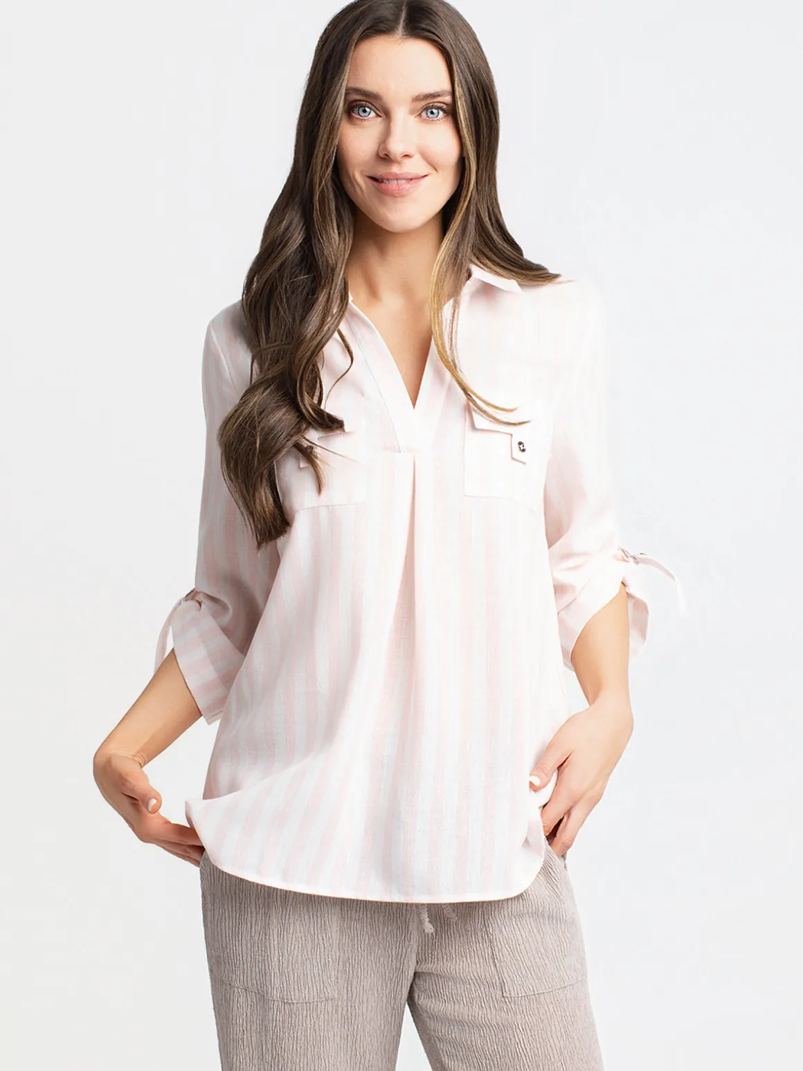 3/4-sleeve tunic length blouse