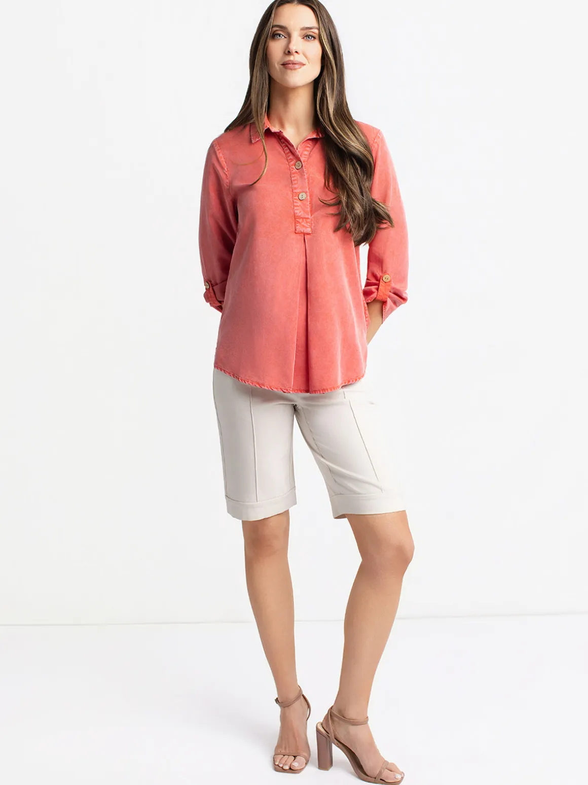 3/4-sleeve tunic length blouse