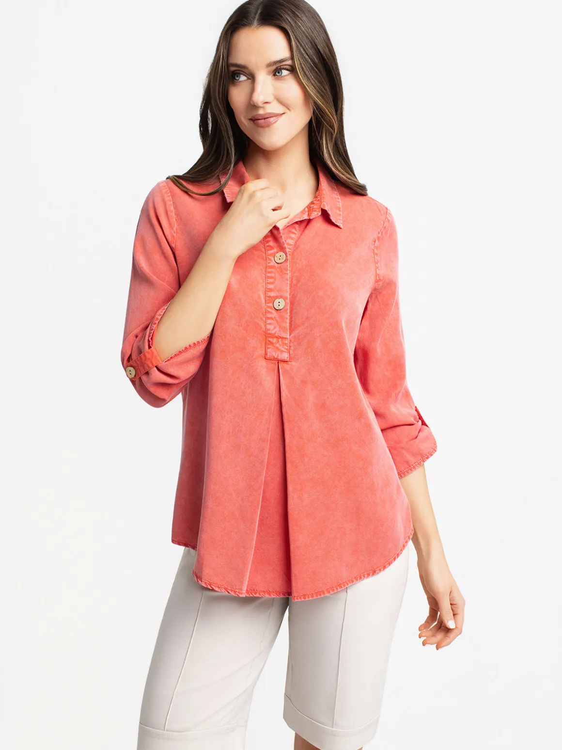 3/4-sleeve tunic length blouse