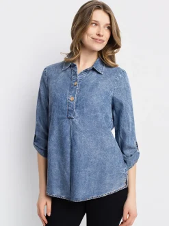3/4-sleeve tunic length blouse
