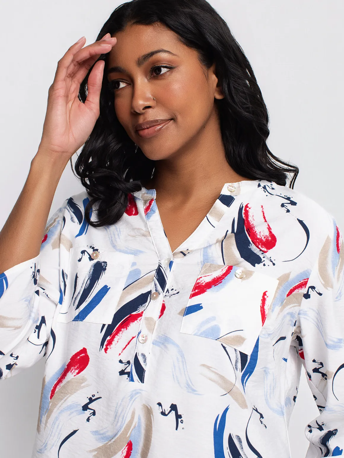 3/4-sleeve tunic length blouse