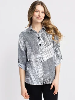 3/4-sleeve tunic length blouse
