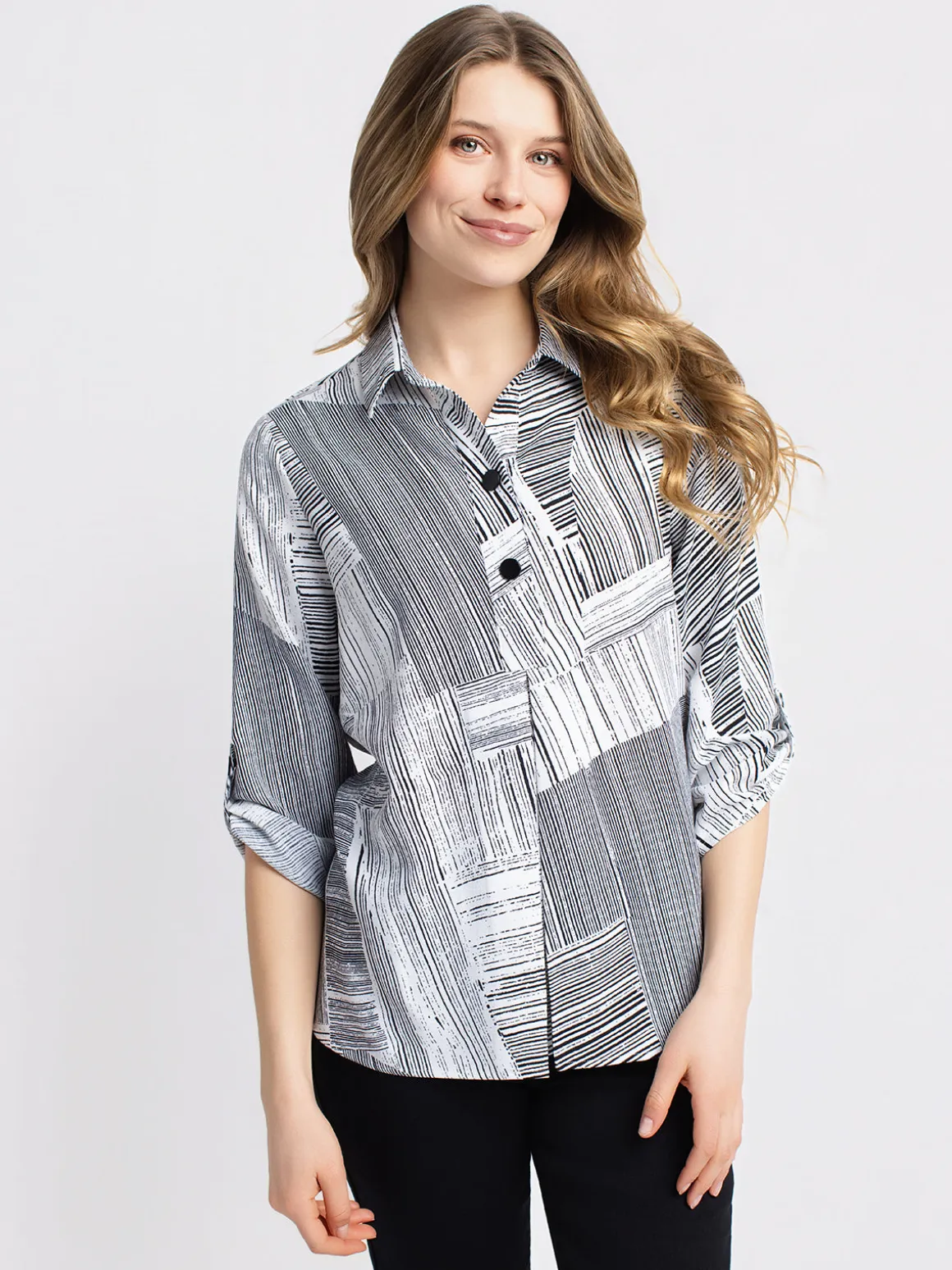 3/4-sleeve tunic length blouse