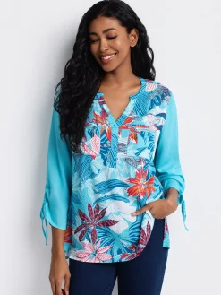 3/4-sleeve tunic length blouse