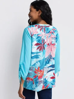 3/4-sleeve tunic length blouse